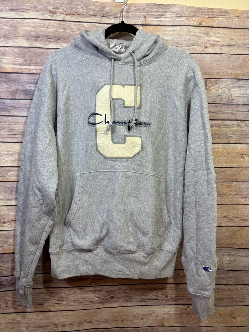 Champion Reverse Weave Hoodie Sweatshirt Gray Heather Pocket Casual Medium